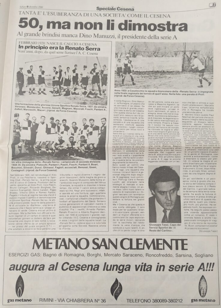 SPECIALE CESENA 1990 - Resto del Carlino 8 dicembre 1990 p. 3