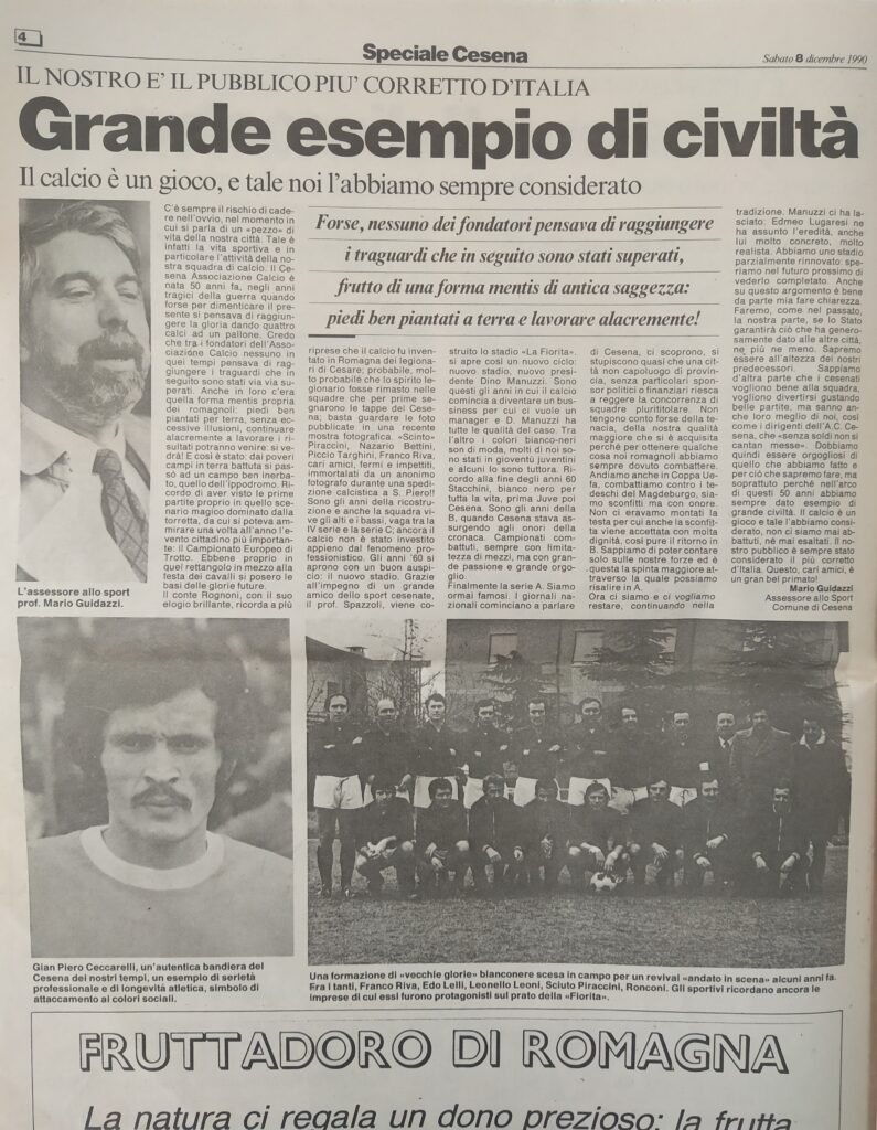 SPECIALE CESENA 1990 - Resto del Carlino 8 dicembre 1990 p. 4