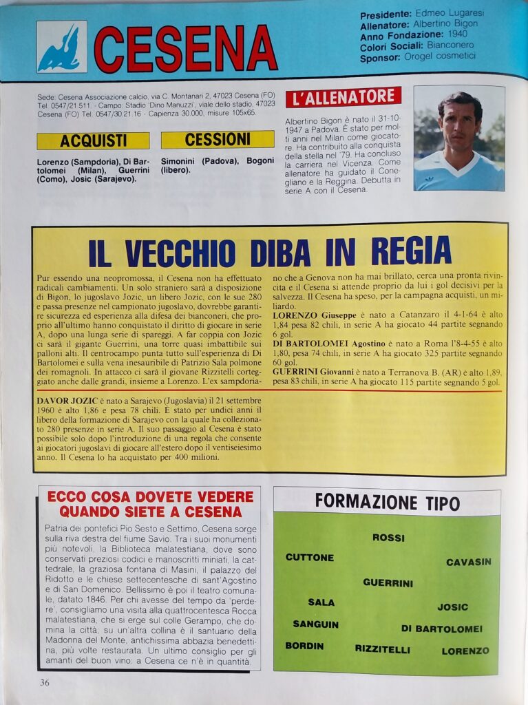 Supergol settembre 1987, n. 44, p.36, presentazione Cesena 1987-88