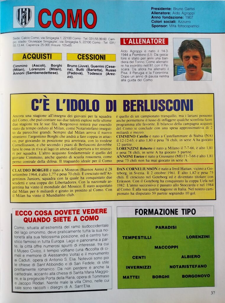 Supergol settembre 1987, n. 44, p.37, presentazione Como con scudetto Cesena 1987-88