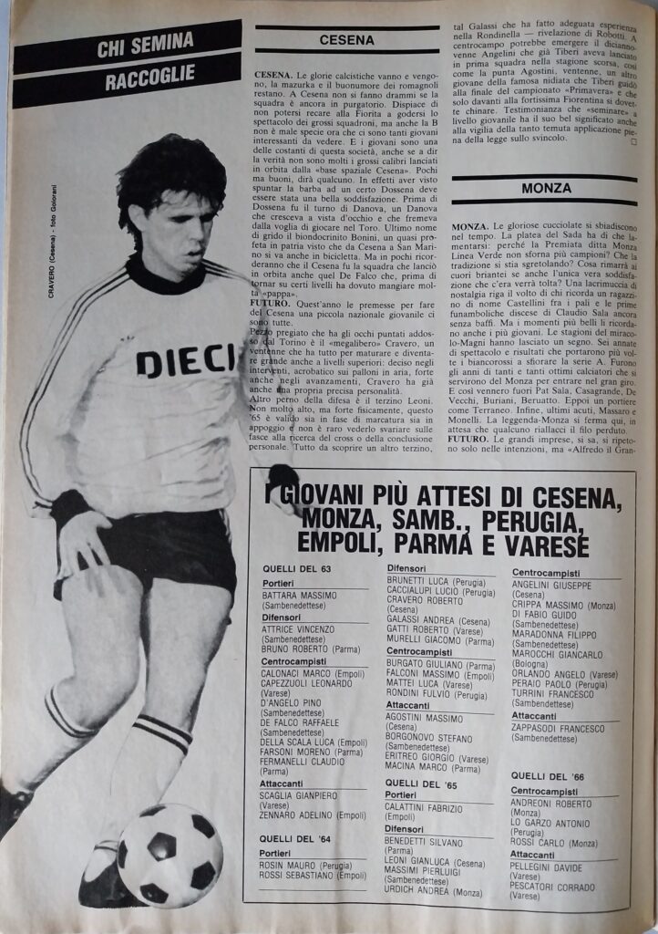 Tuttocalcio ABC ottobre 1984, n. 10, p. 86, articolo Cesena 1984-85 Cravero