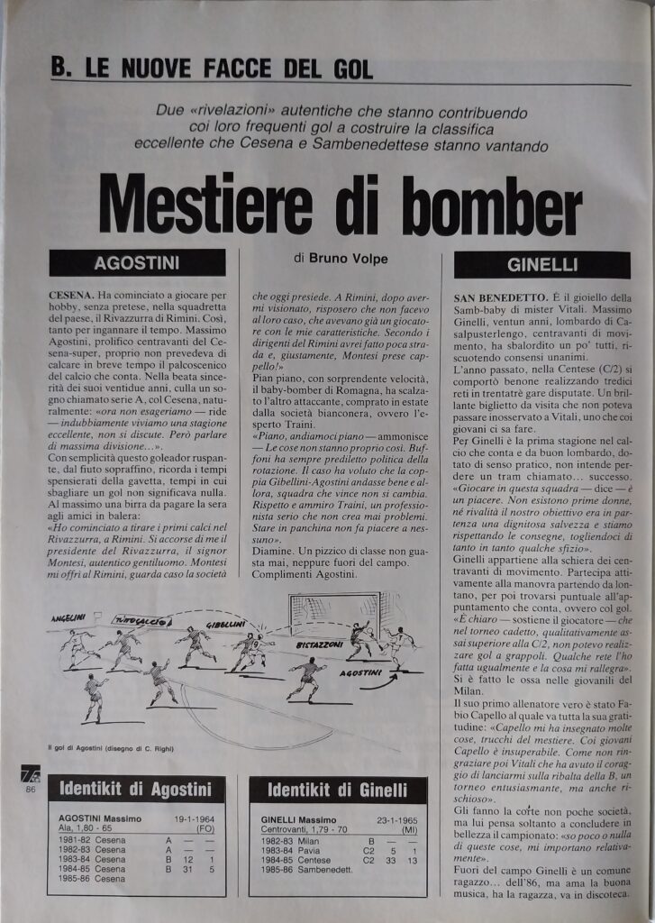 Tuttocalcio marzo 1986, n. 3, p. 86, articolo Agostini 1985-86