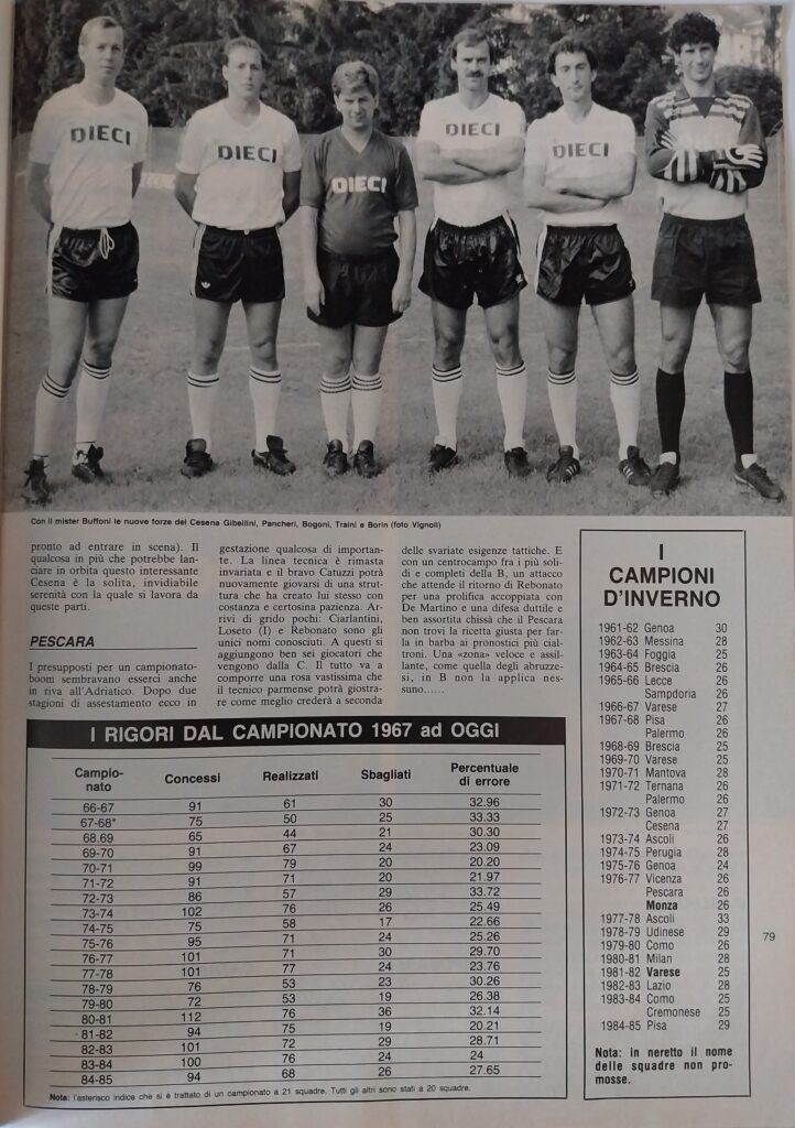 Tuttocalcio settembre 1985, n. 9, p. 79, presentazione Cesena 1985-86