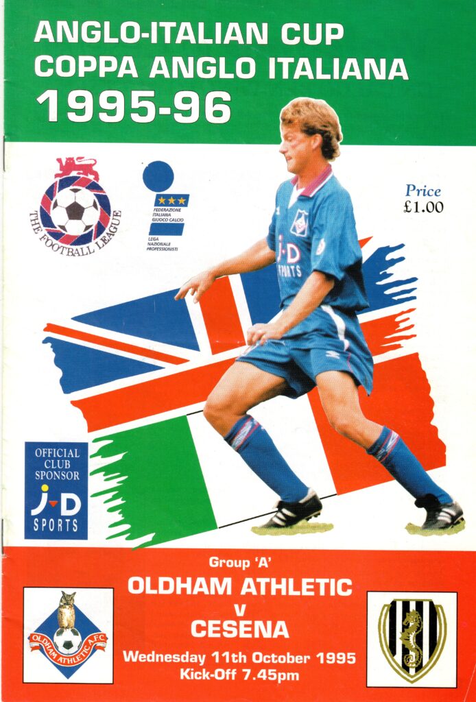 11 ottobre 1995, copertina programma Oldham Athletic-Cesena 1995-96 Torneo Anglo Italiano