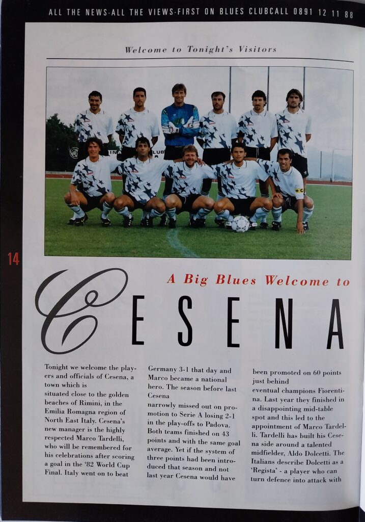 13 dicembre 1995, p. 14, programma Birmingham City-Cesena 1995-96 Torneo Anglo Italiano