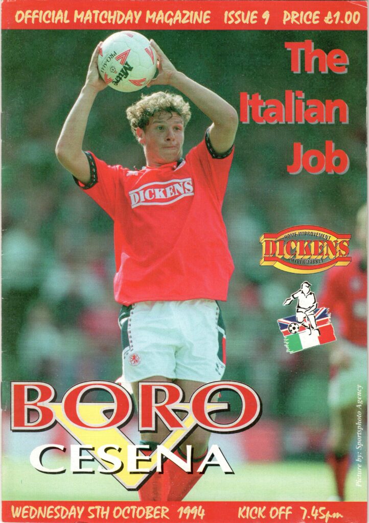 5 ottobre 1994, copertina programma Middlesbrough-Cesena 1994-95 Torneo Anglo Italiano