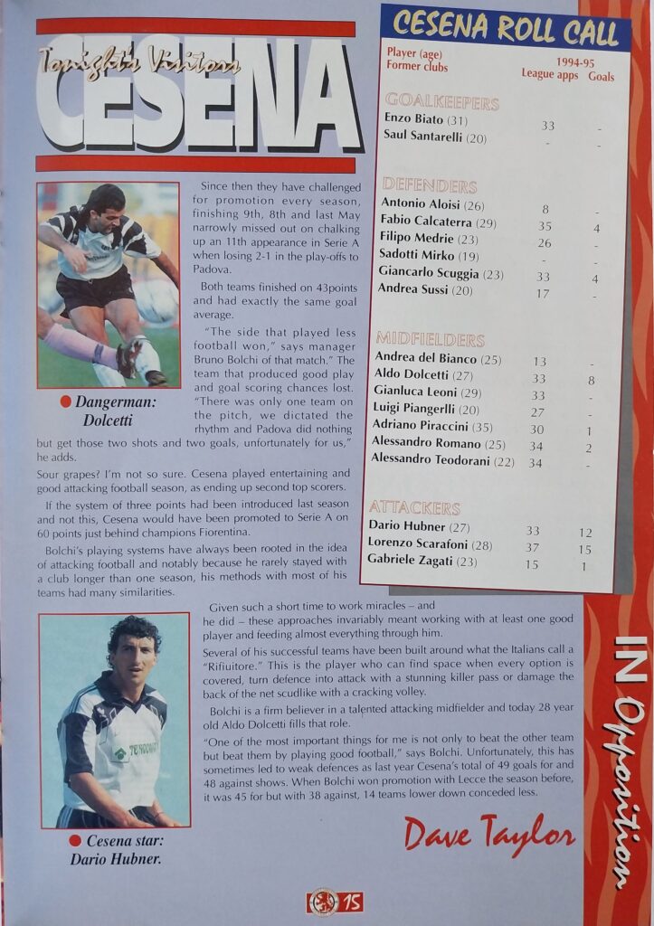 5 ottobre 1994, p. 15, programma Middlesbrough-Cesena 1994-95 Torneo Anglo Italiano