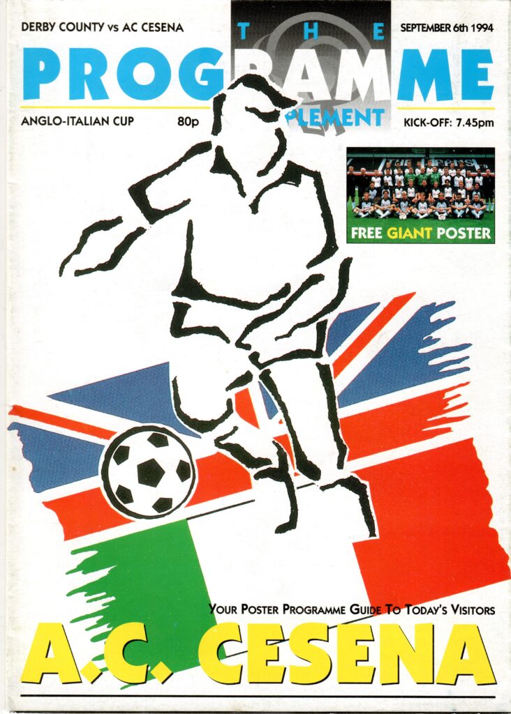 6 settembre 1994, copertina programma Derby County-Cesena 1994-95 Torneo Anglo Italiano