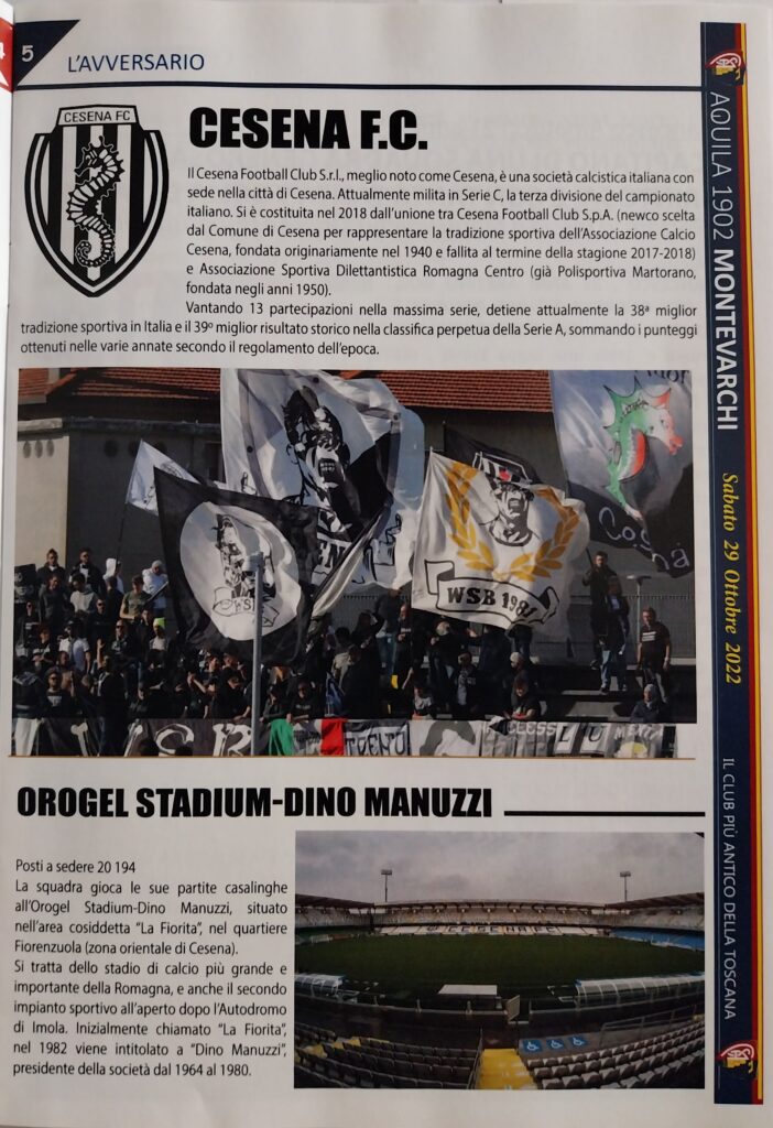 Aquila 1902 Montevarchi, 29 ottobre 2022, p. 5, Montevarchi-Cesena 2022-23