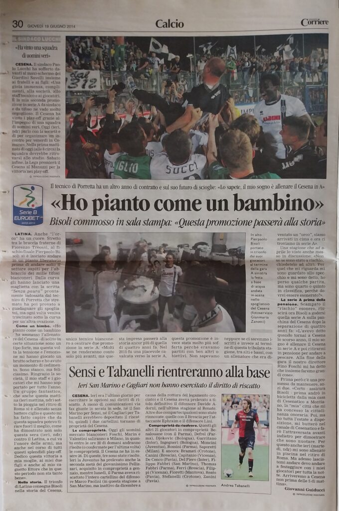 Corriere Romagna 19 giugno 2014, copertina, Latina-Cesena 2013-14 05