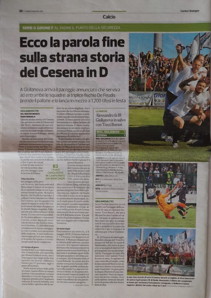 Corriere Romagna 6 maggio 2019, Giulianova-Cesena 2018-19 promozine in serie C 02