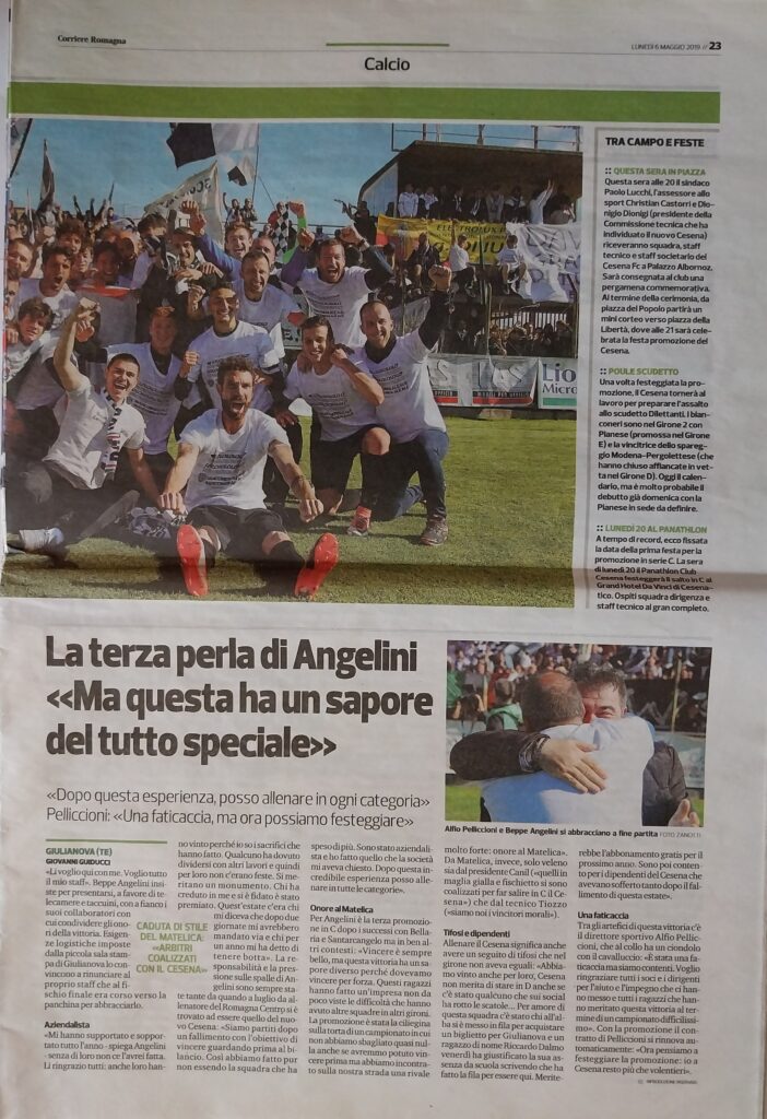 Corriere Romagna 6 maggio 2019, Giulianova-Cesena 2018-19 promozine in serie C 03