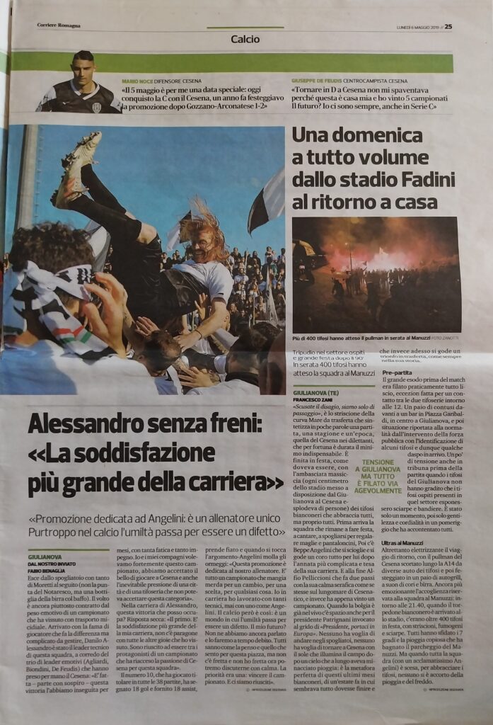 Corriere Romagna 6 maggio 2019, Giulianova-Cesena 2018-19 promozine in serie C 05