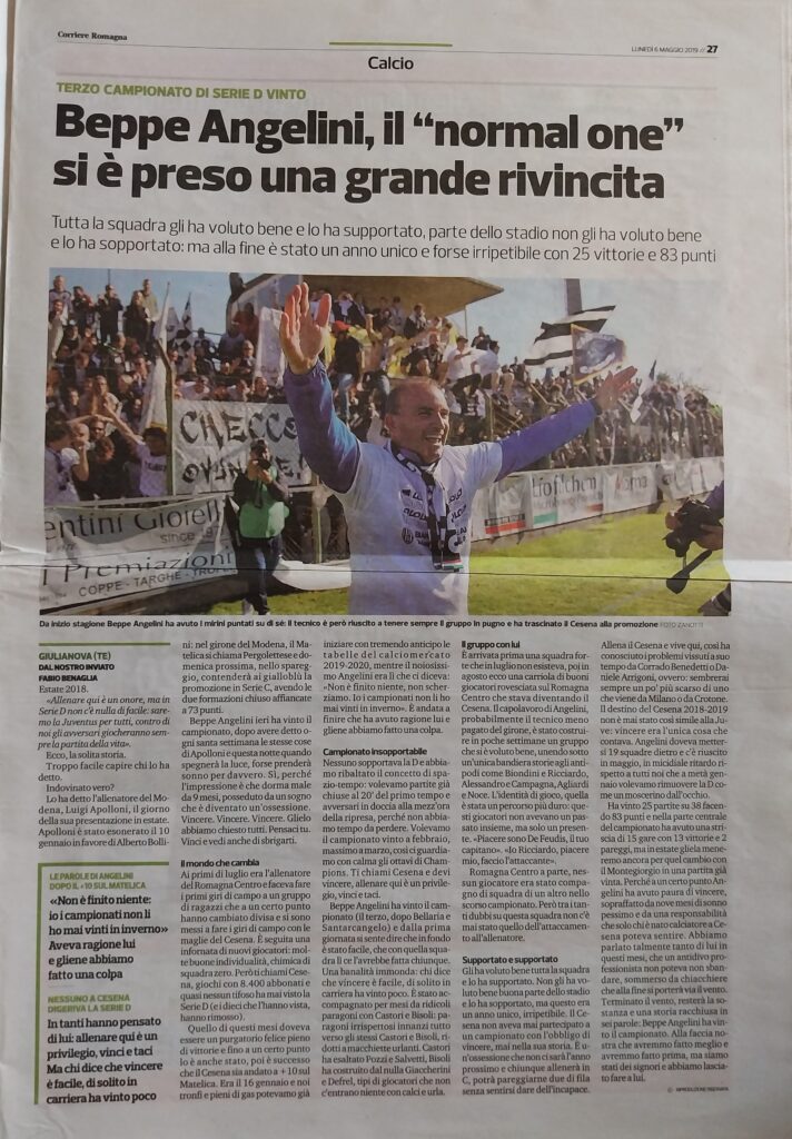 Corriere Romagna 6 maggio 2019, Giulianova-Cesena 2018-19 promozine in serie C 07