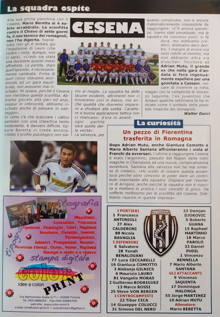 Fiorentina Informa 4 marzo 2012, n. 336, p.s.n., Fiorentina-Cesena 2011-12