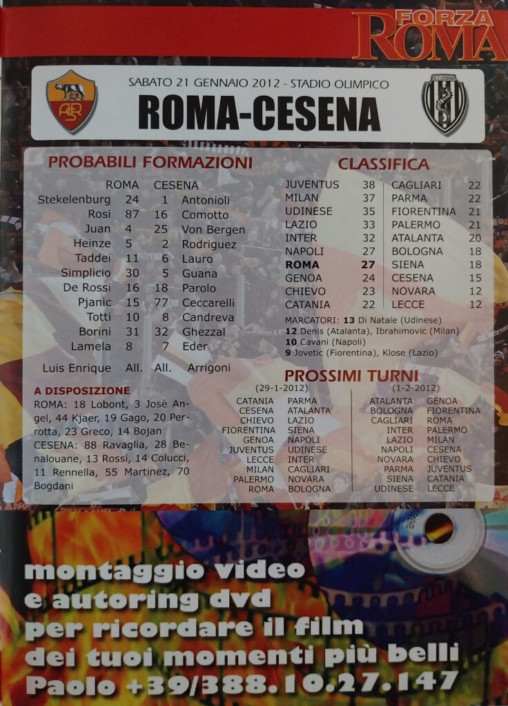 Forza Roma 21 gennaio 2012, n. 9, p. 9, Roma-Cesena 2011-12