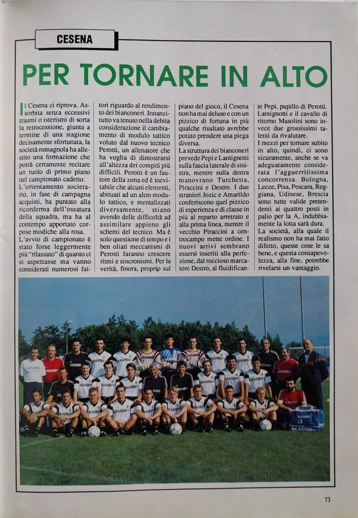 Goalflash novembre 1991, n. 82, p. 73, articolo Cesena 1991-92