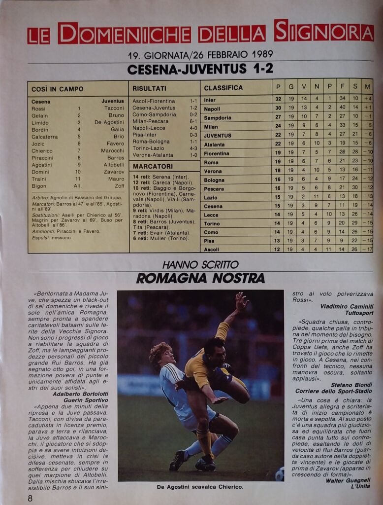 Hurrà Juventus, aprile 1989, n. 4, p. 8, Cesena-Juventus 1988-89