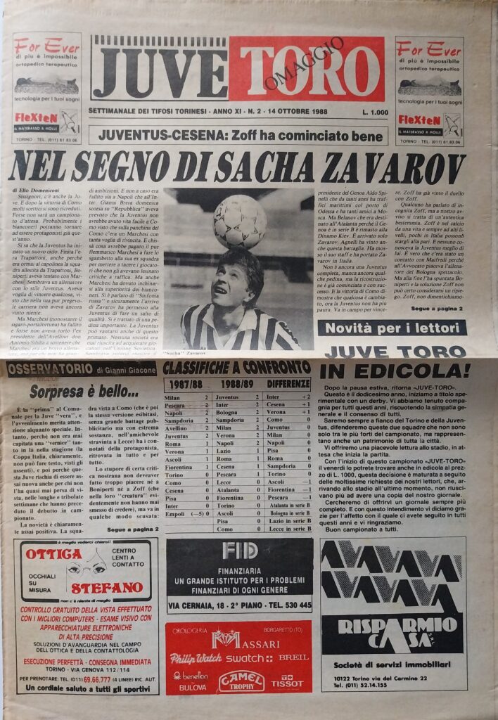 JuveToro 14 ottobre 1988, n. 2, copertina, Juventus-Cesena 1988-89