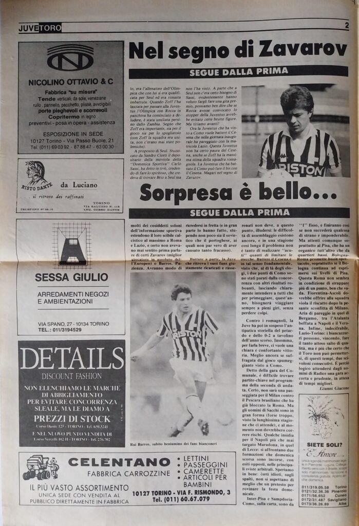 JuveToro 14 ottobre 1988, n. 2, p. 2, Juventus-Cesena 1988-89