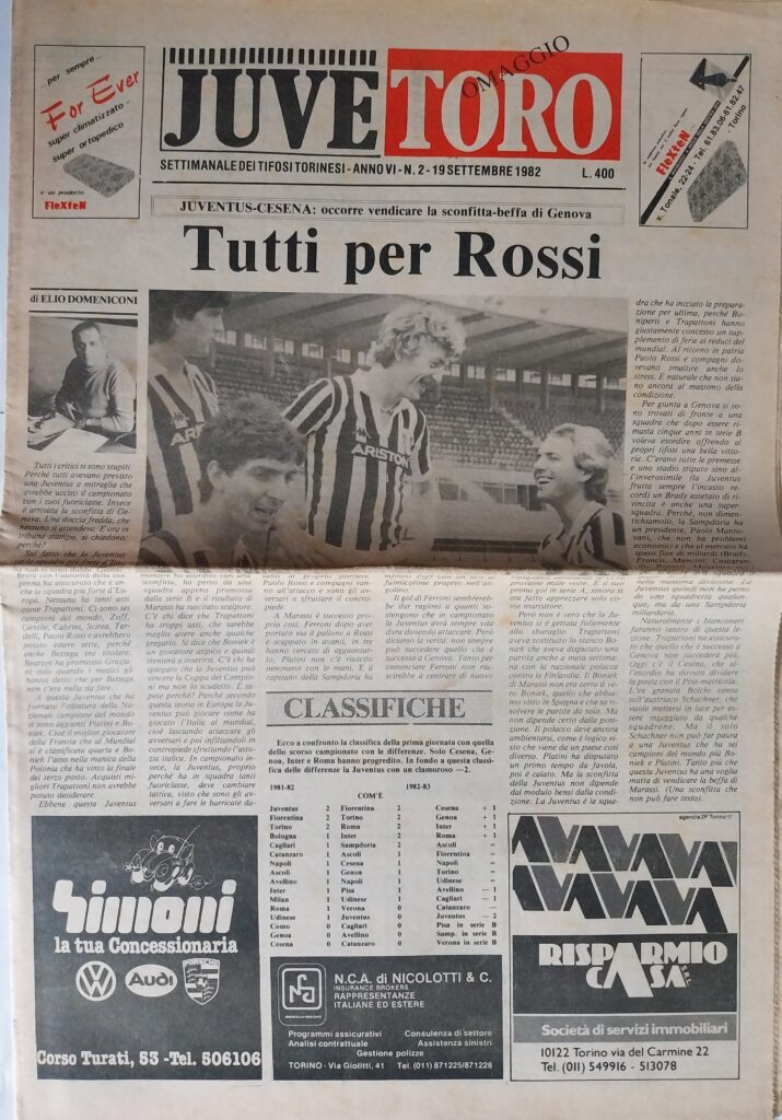 JuveToro 19 settembre 1982, n. 2, copertina, Juventus-Cesena 1982-83