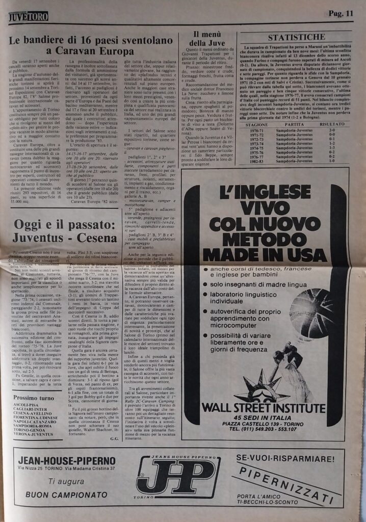 JuveToro 19 settembre 1982, n. 2, p. 11, Juventus-Cesena 1982-83