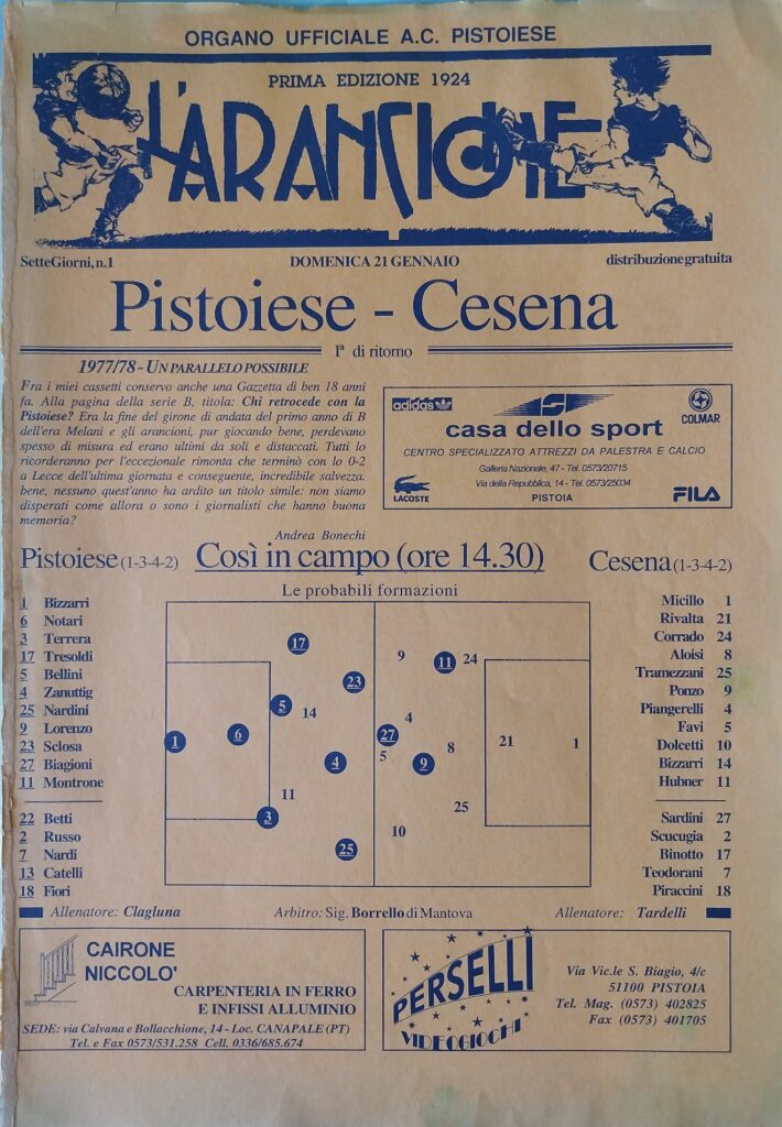 L'Arancione 21 gennaio 1996, copertina, Pistoiese-Cesena 1995-96