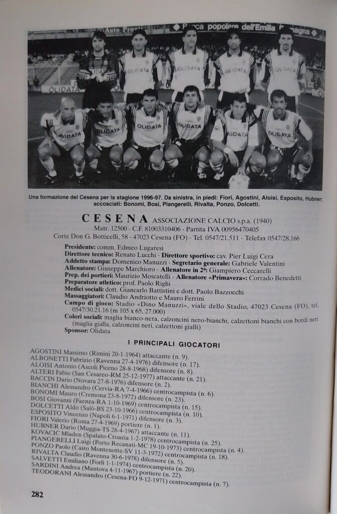 Panini Almanacco 1997, p. 282, presentazione Cesena 1996-97