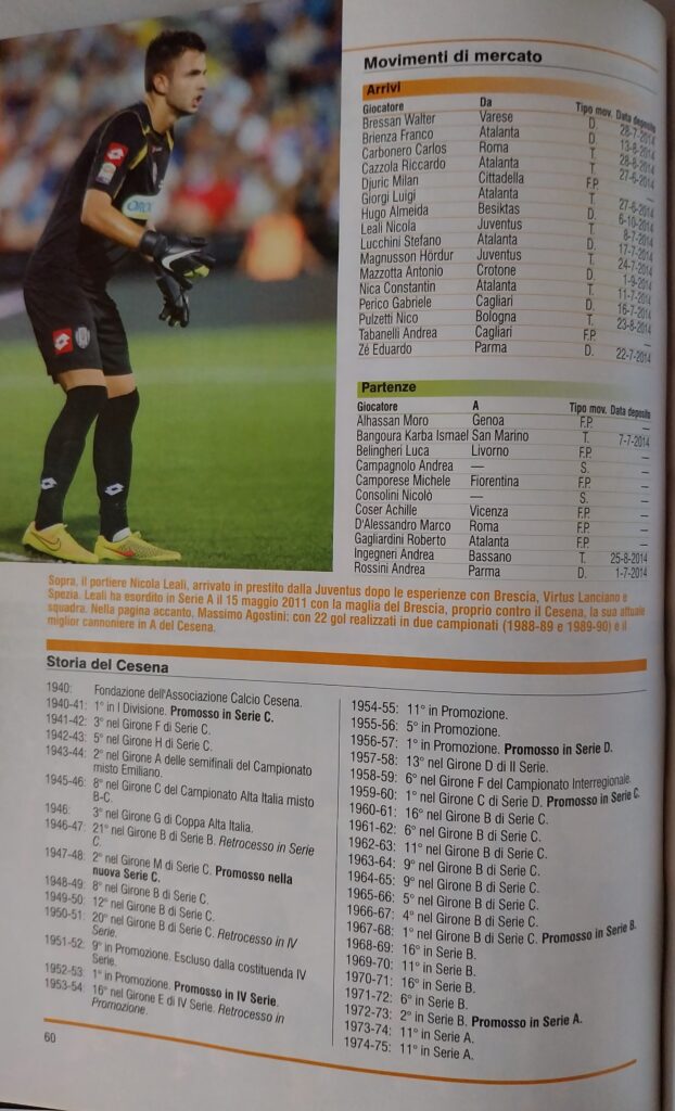 Panini Almanacco illustrato del calcio 2015, p. 60, presentazione Cesena 2014-15