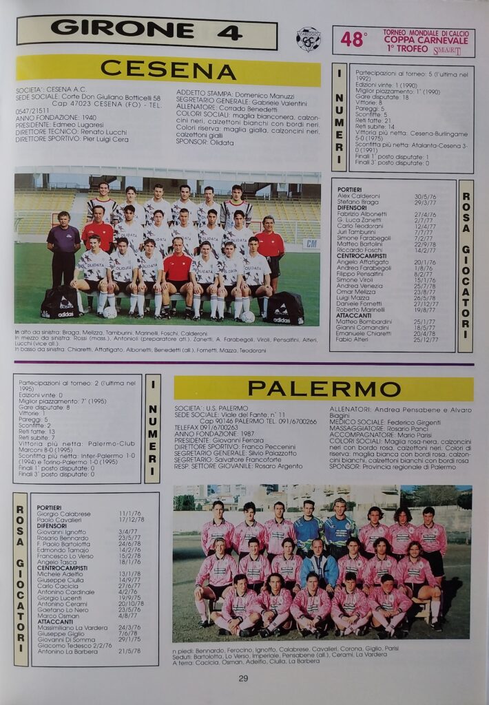 Programma ufficiale Torneo di Viareggio febbraio 1996, p. 29, presentazione Cesena Primavera