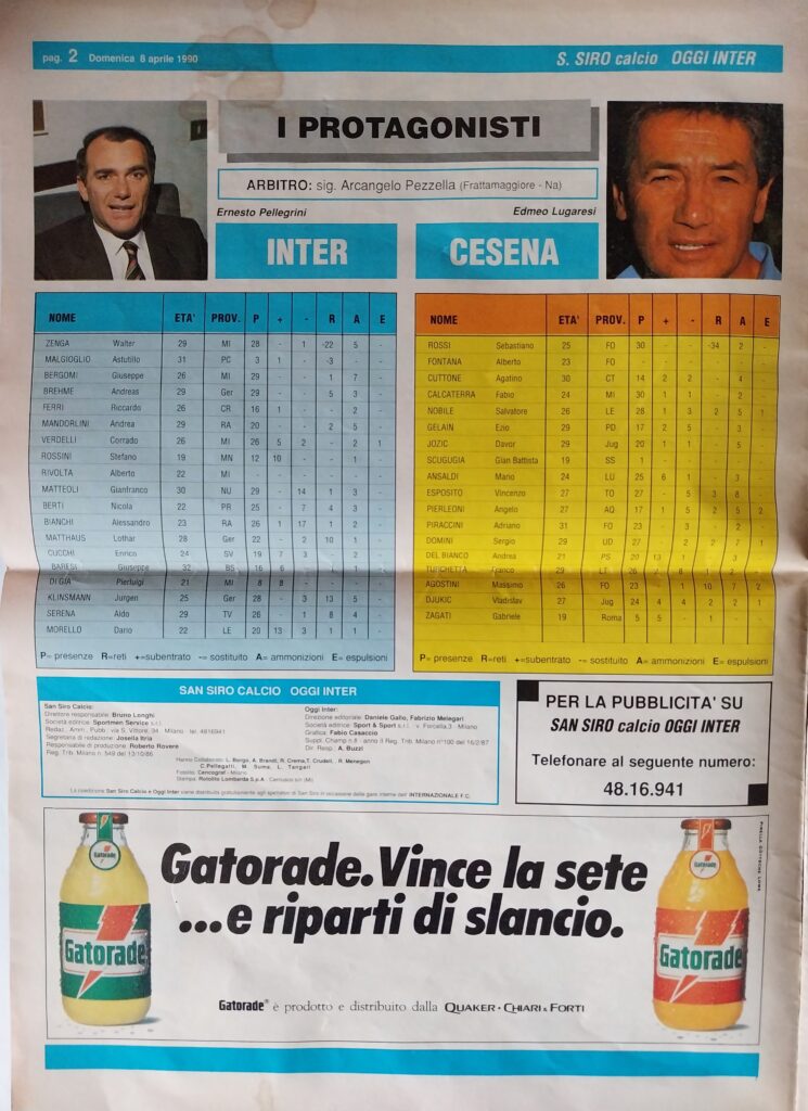 San Siro calcio Oggi Inter 8 aprile 1990, n. 28, p. 2, Inter-Cesena 1989-90