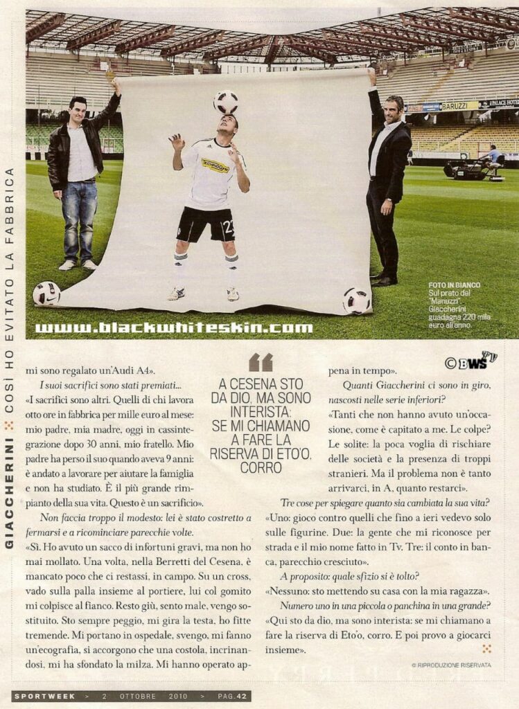 Sportweek 2 ottobre 2010, p. 42, articolo Giaccherini 2010-11