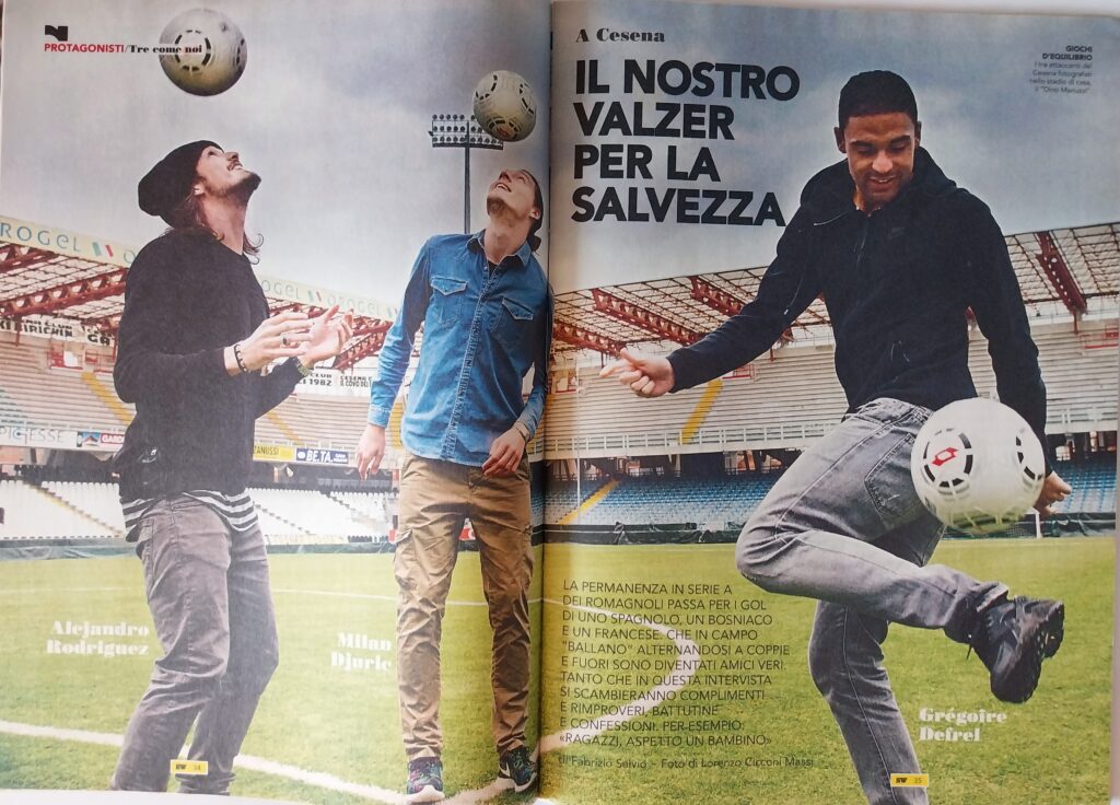 Sportweek 21 marzo 2015, n. 11, pp. 34-35, articolo Cesena 2014-15 Defrel Djuric Rodriguez