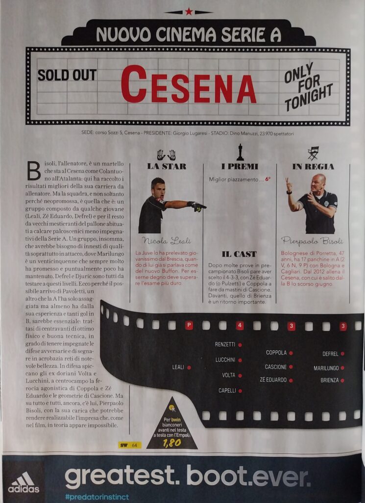 Sportweek 30 agosto 2014, n. 32, p.s.n.1, presentazione Cesena 2014-15