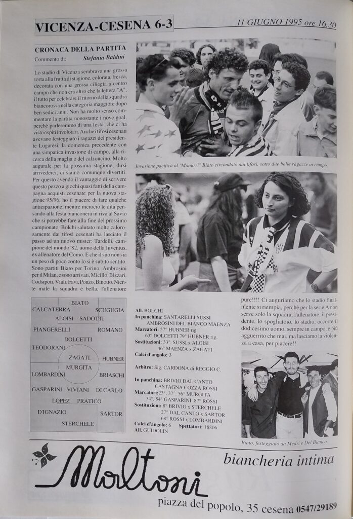 Yearbook Cesena 94, p.s.n. 40, Vicenza-Cesena 1994-95