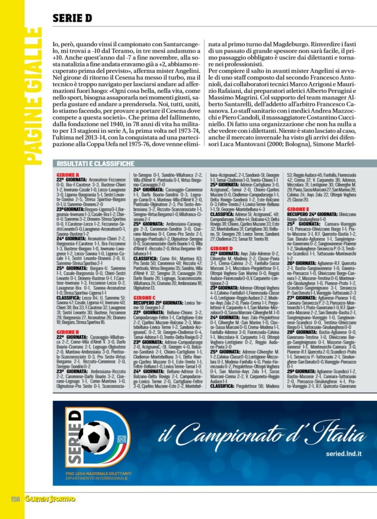 Guerin Sportivo aprile 2019, n. 4, p. 158, articolo Cesena 2018-19