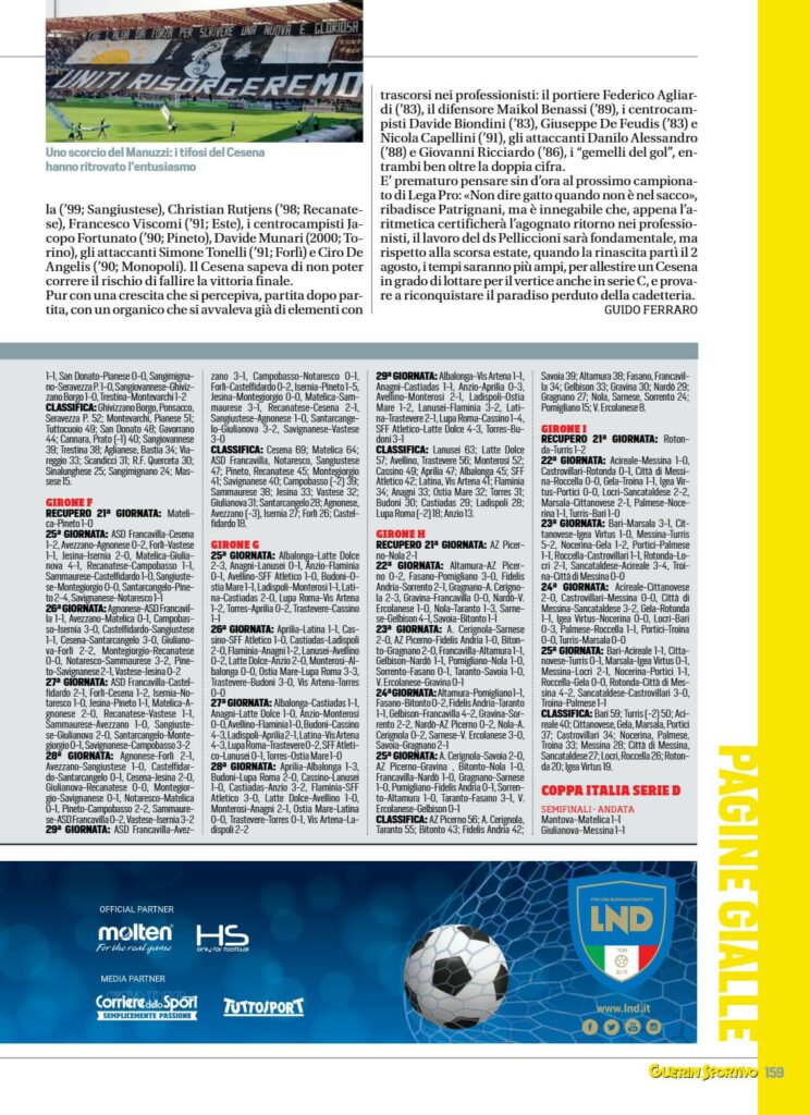 Guerin Sportivo aprile 2019, n. 4, p. 159, articolo Cesena 2018-19