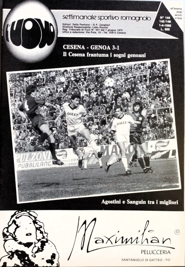 L'Uovo 1 aprile 1985, n. 144-145-146, copertina Cesena-Genoa 1984-85