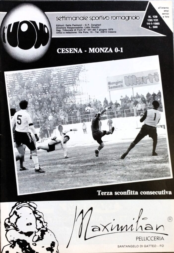 L'Uovo 14 gennaio 1985, n. 129-130-131, copertina Cesena-Monza 1984-85