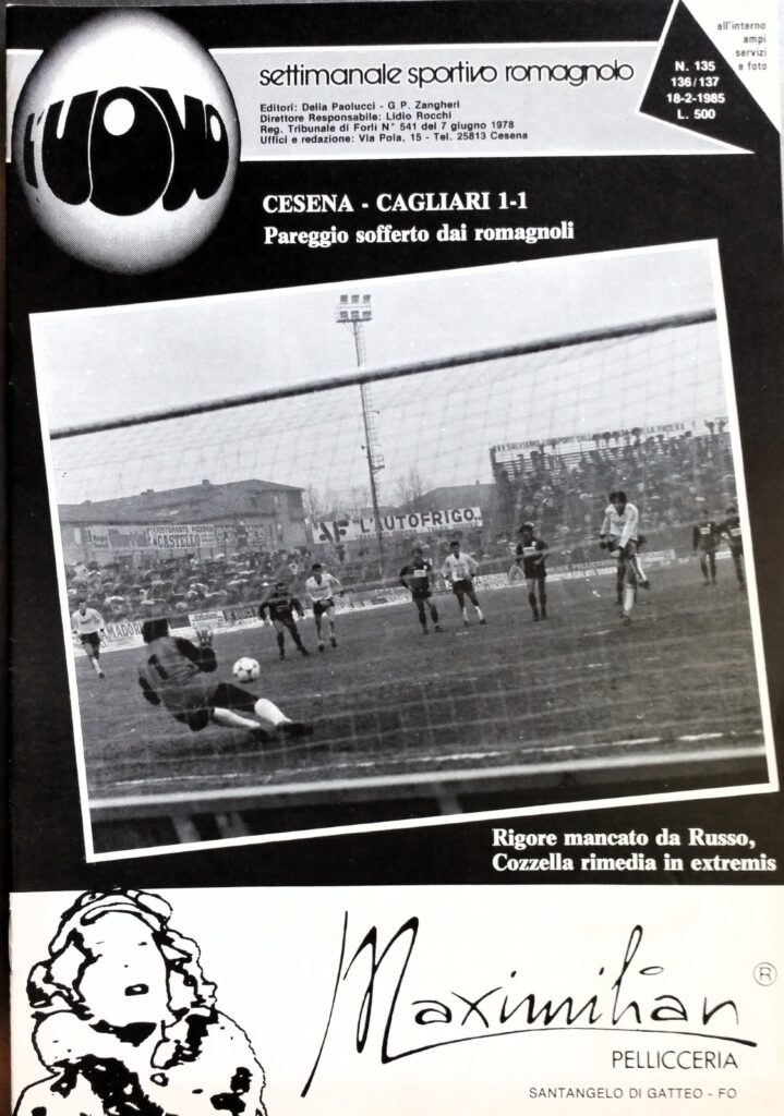 L'Uovo 18 febbraio 1985, n. 135-136-137, copertina Cesena-Cagliari 1984-85