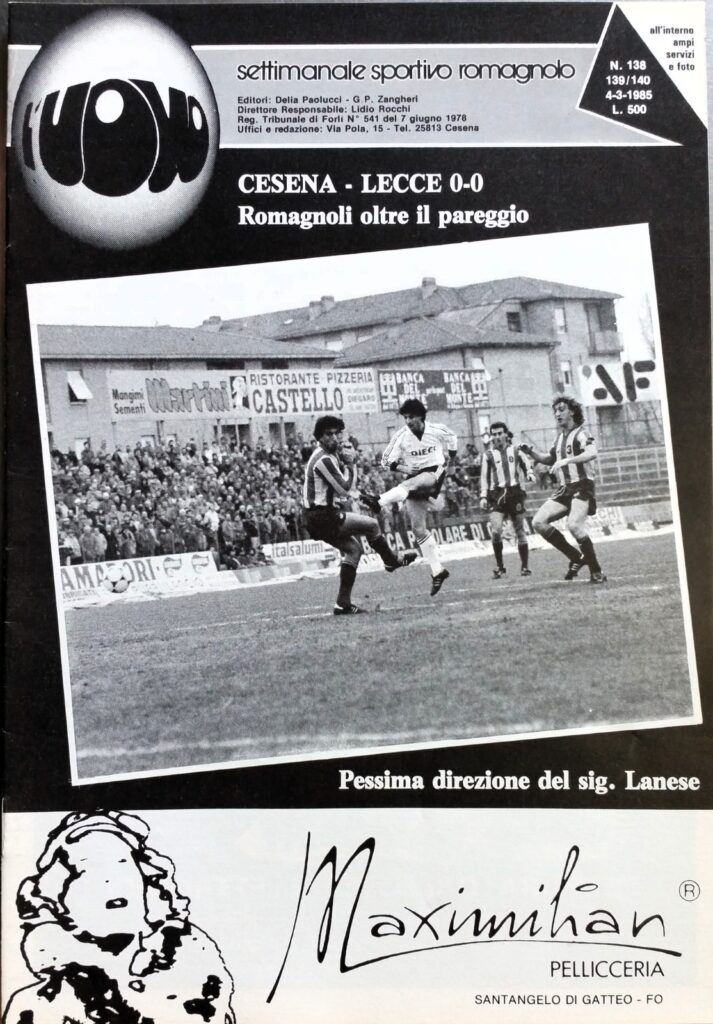 L'Uovo 4 marzo 1985, n. 138-139-140, copertina Cesena-Lecce 1984-85