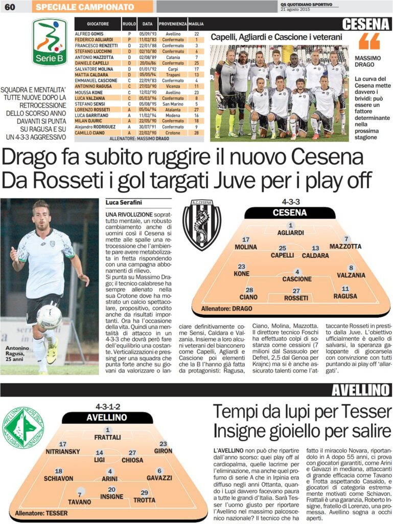 QS Sport agosto 2015, p. 60, presentazione Cesena 2015-16 Ragusa