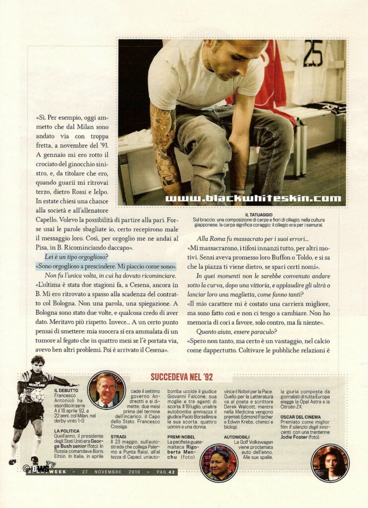 Sportweek 27 novembre 2010, p. 42, articolo Antonioli 2010-11