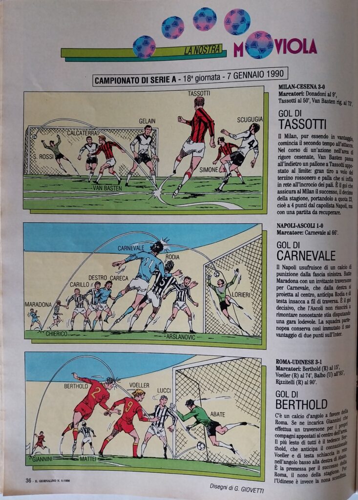 Il Giornalino 28 febbraio 1990, n. 9, disegno moviola Milan-Cesena 1989-90