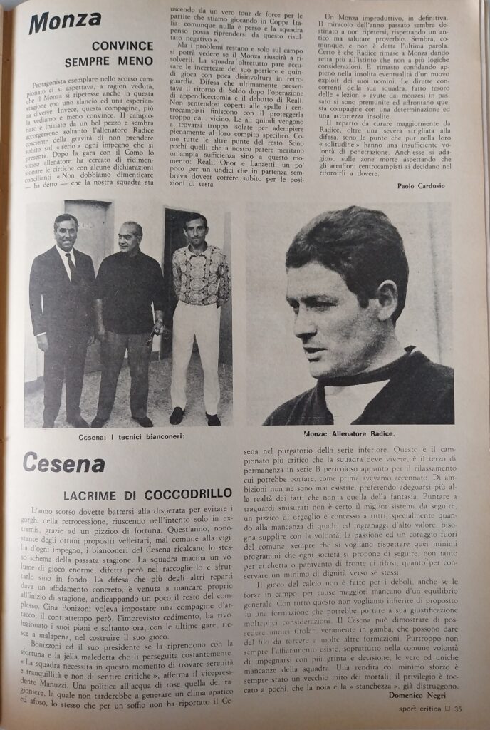 Sport Critica, ottobre 1970, n. 8, p. 35, presentazione Cesena 1970-71 Fabbri Bonizzoni Bonci Emilio